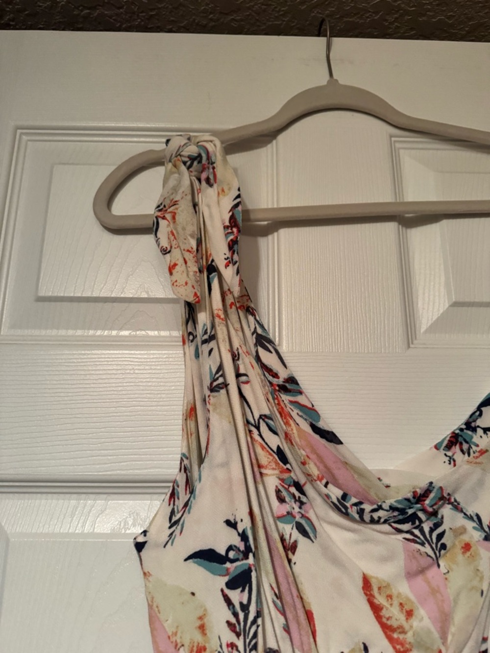 NWT Free People Sz Large Island Cream One-Shoulder Jumpsuit w/ Floral Design - Picture 6 of 11